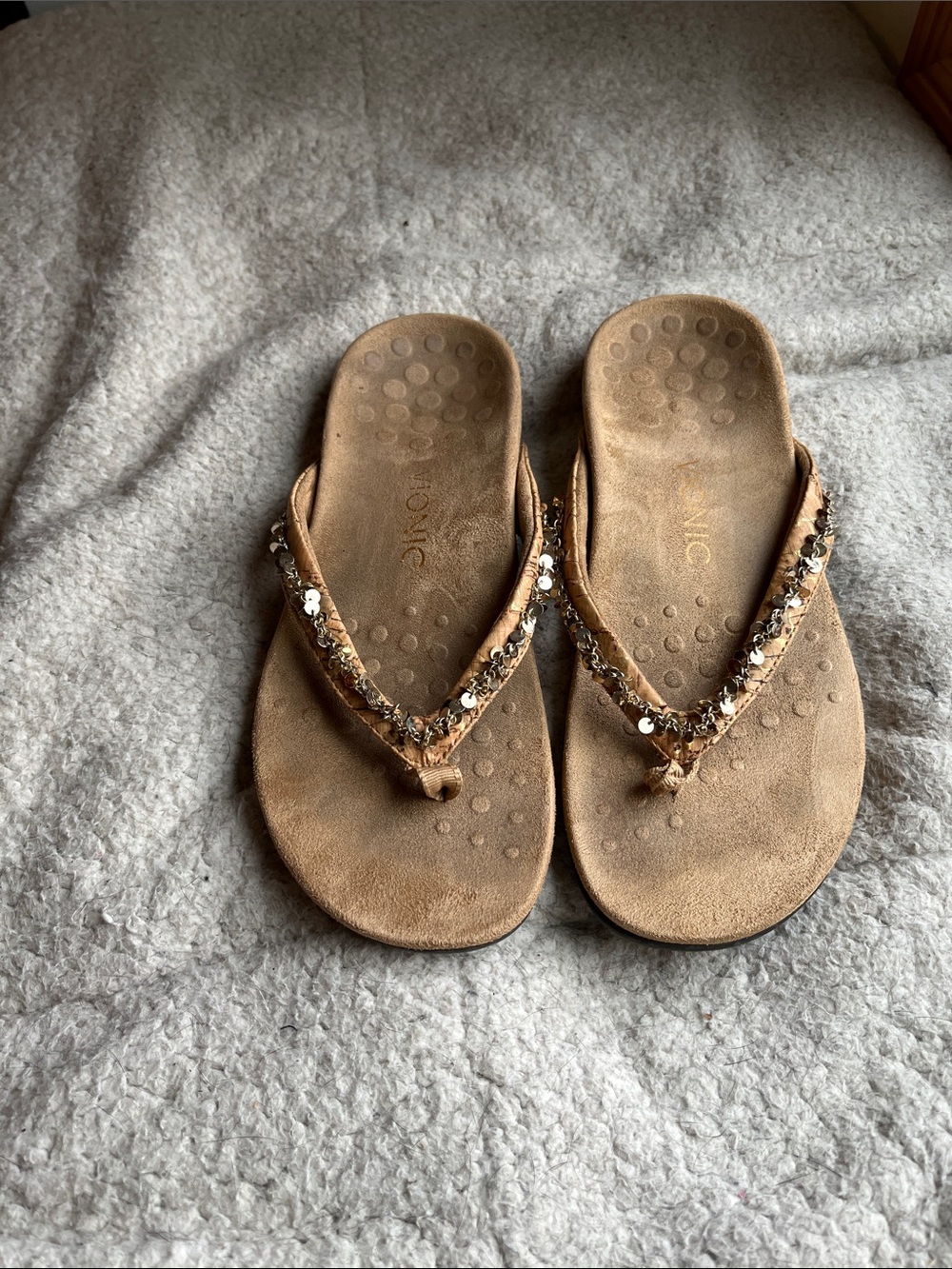 Vionic Brown Beaded Flip Flop Sandals